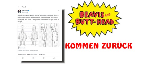 Sensationell!!! <br> Die MTV-Kultstars <strong> „Beavis and Butthead““</strong> <br> kommen noch in diesem Jahr zurück!